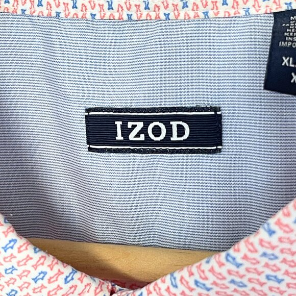 Izod Performance Golf Polo Overall Fish Graphic Mens Size XL Lightweight Preppy - Picture 1 of 12